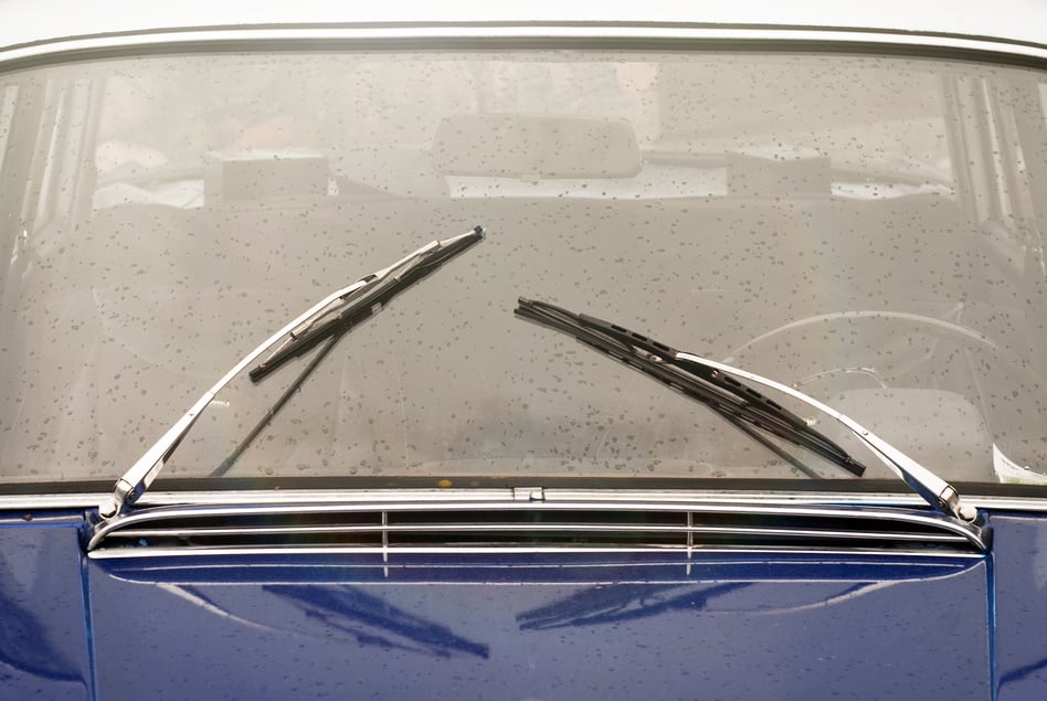 window with wipers of vintage car